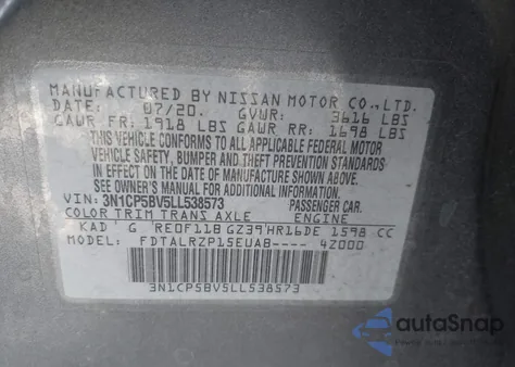 2020 Nissan Kicks S Xtronic Cvt из США, поврежденный, VIN 3N1CP5BV5LL538573